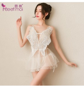 FEE ET MOI Sexy Lace Angel Wings Seethrough Body Sleepwear (White)